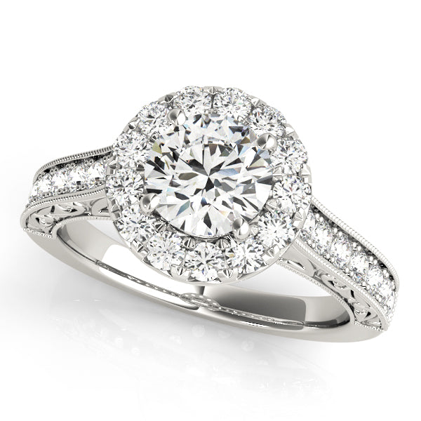 18kt White Gold Engraved Halo Engagement Ring Setting Sale