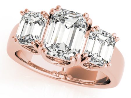 14kt Rose Gold Three Stone Emerald Cut Engagement Ring Setting Online now