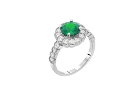 Sterling Silver Green Flower Halo CZ Statement Ring Online Hot Sale