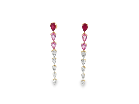 Ruby, Pink Sapphire, & Diamond Drop Earrings on Sale