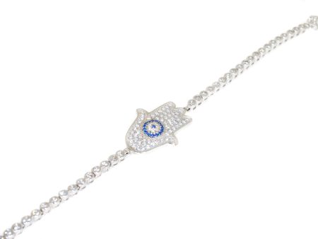 Sterling Silver Hamsa & Evil Eye CZ Bracelet Online Sale