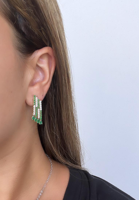 14k Gold Diamond Emerald Hanging Statement Earrings Online Hot Sale