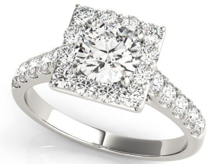 18kt White Gold Square Halo Engagement Ring Setting on Sale