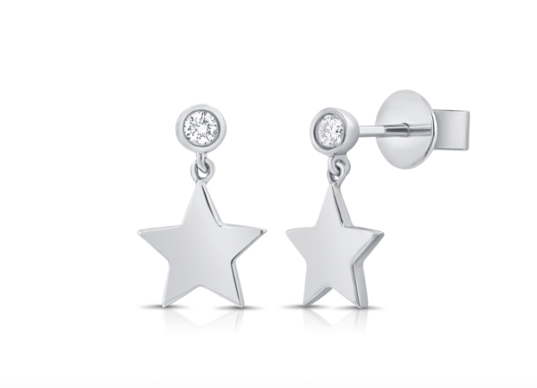 14k Gold Diamond Hanging Star Earrings For Discount