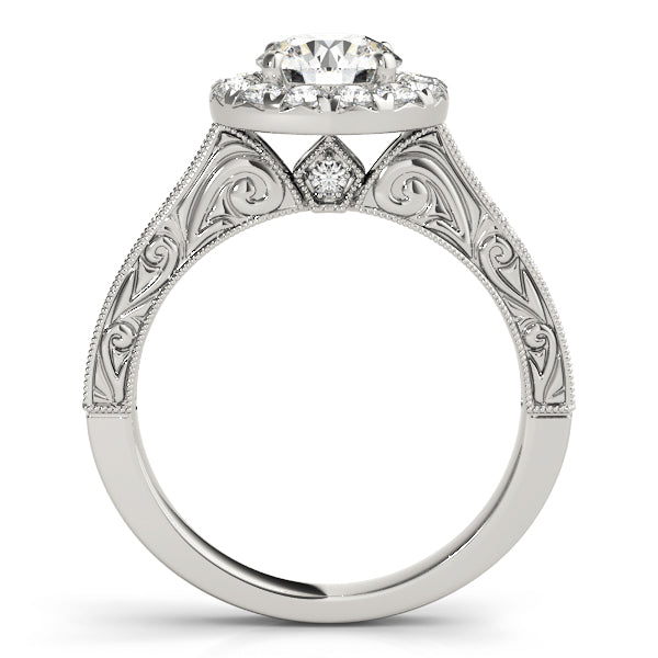 18kt White Gold Engraved Halo Engagement Ring Setting Sale