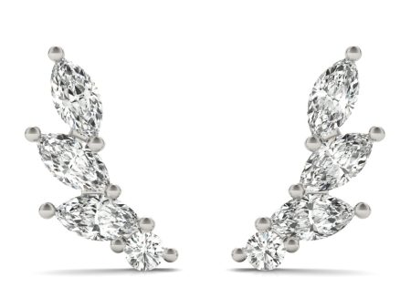 14kt White Gold Marquise & Round Diamond Ear Climbers (.50 ctw) Sale