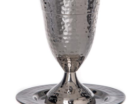 Hammered Stainless Steel Kiddush Cup with Tray For Sale