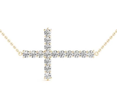 Yellow Gold Diamond Side Cross Pendant (1 2 ctw) Discount