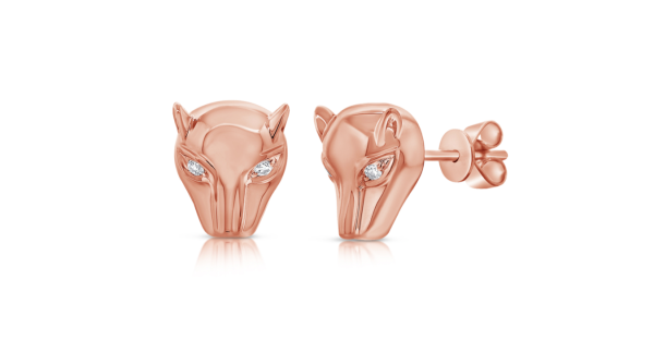 14k Gold Diamond Fierce Panther Studs on Sale