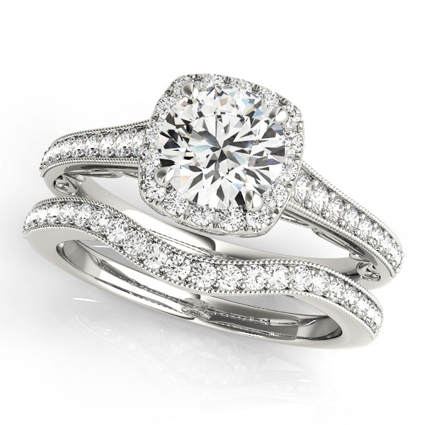 Platinum Vintage-Inspired Halo Engagement Ring Setting Supply