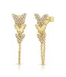 14k Gold Diamond Butterfly Chain Earrings Fashion