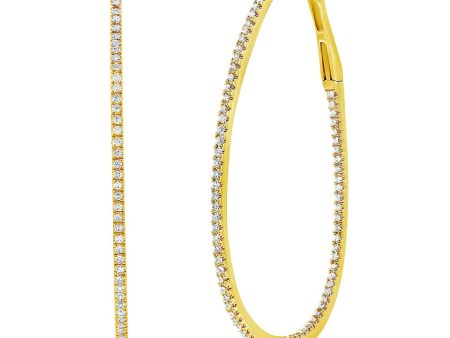 14k Gold and Diamond Oval Shape Hoops For Discount