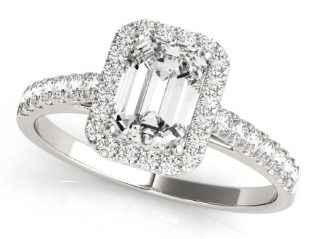 14kt White Gold Emerald Cut Halo Engagement Ring Setting Online Sale