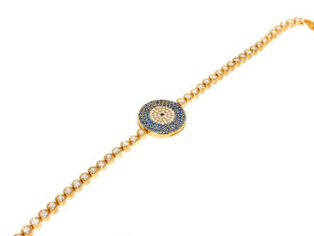 Sterling Silver Blue Evil Eye CZ Bracelet (Yellow) For Discount