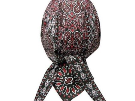 Headwrap DANBANNA Black & Red Paisley Du-Rag Doo Rag Skull Cap Bandana Fashion