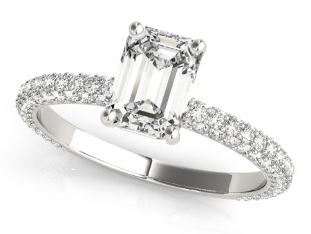 14kt White Gold Emerald Cut Pavé Engagement Ring Setting Online