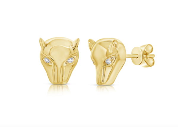 14k Gold Diamond Fierce Panther Studs on Sale