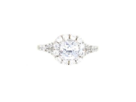 Sterling Silver Cushion Cut CZ Halo Engagement Ring on Sale