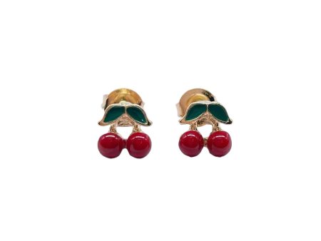 14k Cherry Enamel Studs Online Sale