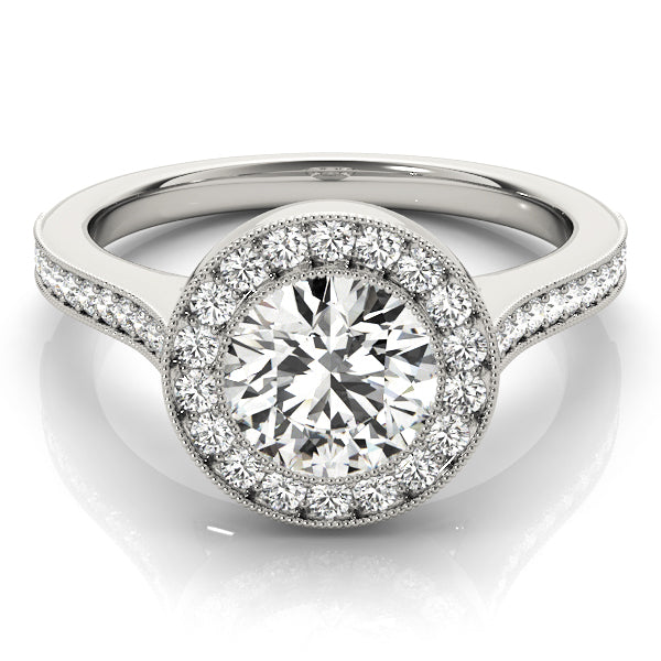 Platinum Bezel-Set Accented Halo Engagement Ring Setting on Sale