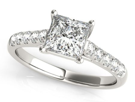 Platinum Single Row Princess Cut Engagement Ring Setting Discount