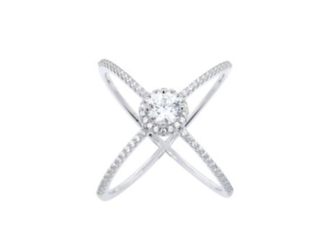 Sterling Silver CZ Halo X Ring Sale