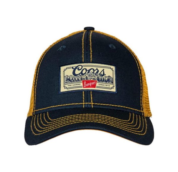 COORS Banquet H3 Hat Navy & Gold Cotton Twill Mesh Back Trucker Cap on Sale